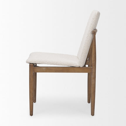 Set of Two Cream and Brown Fabric Dining Side Chairs