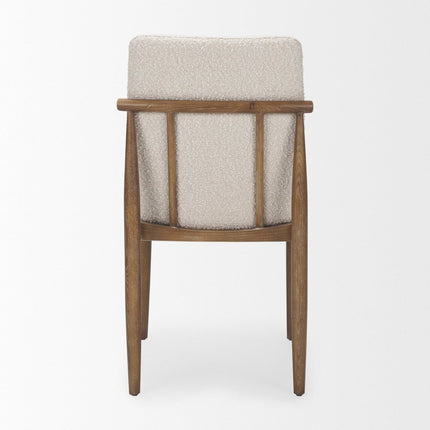 Set of Two Cream and Brown Fabric Dining Side Chairs