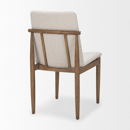 Set of Two Cream and Brown Fabric Dining Side Chairs