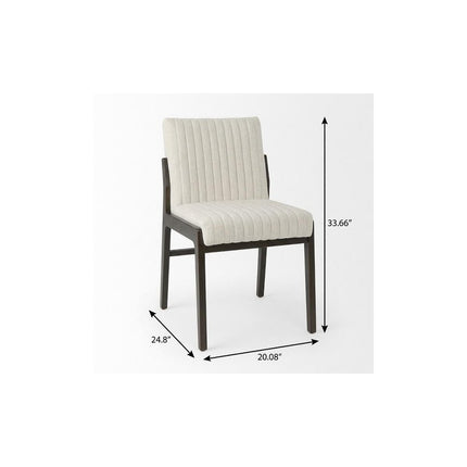 Cream and Brown Fabric Dining Side Chair
