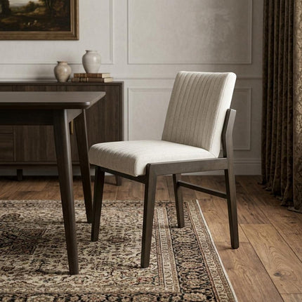 Cream and Brown Fabric Dining Side Chair