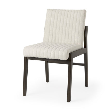 Cream and Brown Fabric Dining Side Chair