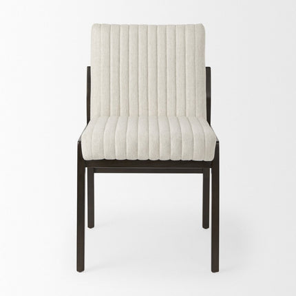 Cream and Brown Fabric Dining Side Chair