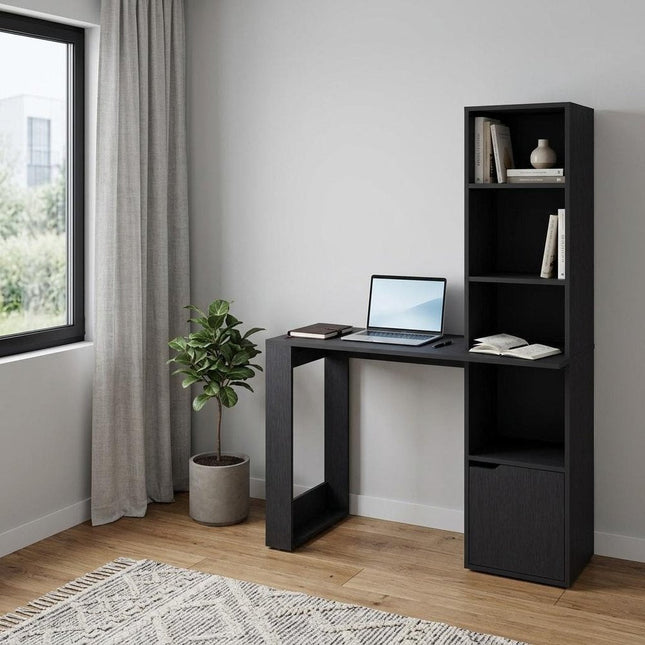 39" Black Wood Pedestal Computer Desk With Hutch HomeRoots