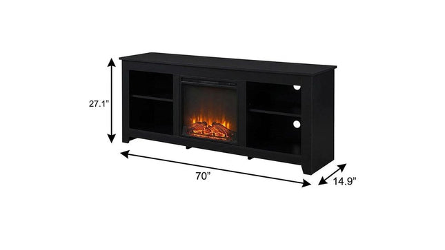 70" Black Wood TV Stand With Fireplace HomeRoots