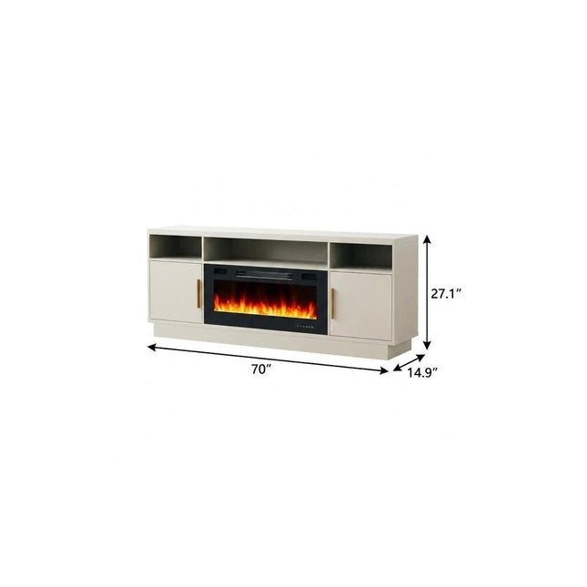 70" Off White Wood TV Stand With Fireplace HomeRoots