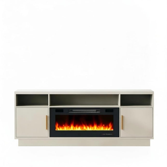 70" Off White Wood TV Stand With Fireplace HomeRoots