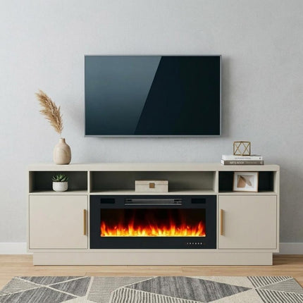 70" Black Wood Fireplace TV Stand With Fireplace HomeRoots