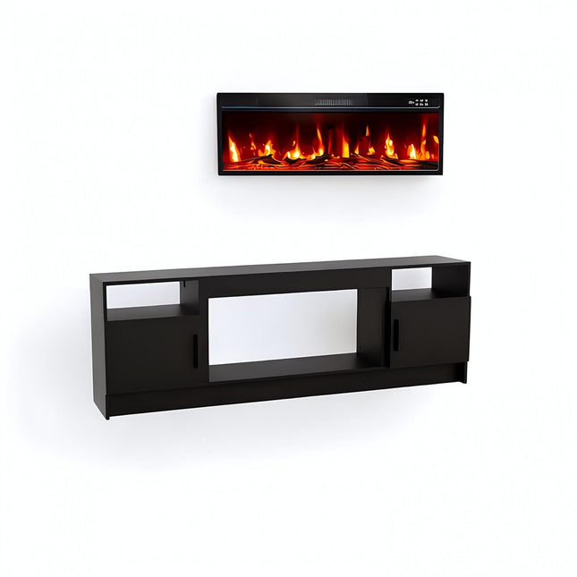 70" Black Wood TV Stand With Fireplace HomeRoots