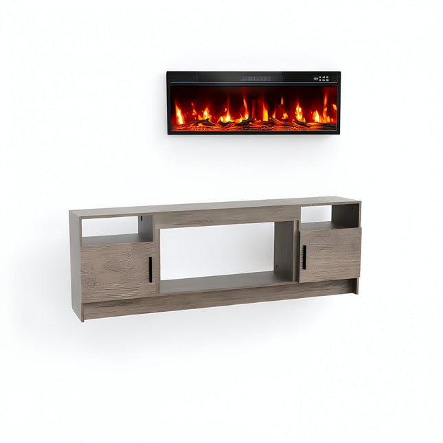 70" Light Gray Wood TV Stand With Fireplace HomeRoots