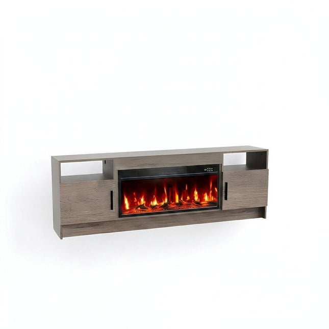70" Light Gray Wood TV Stand With Fireplace HomeRoots