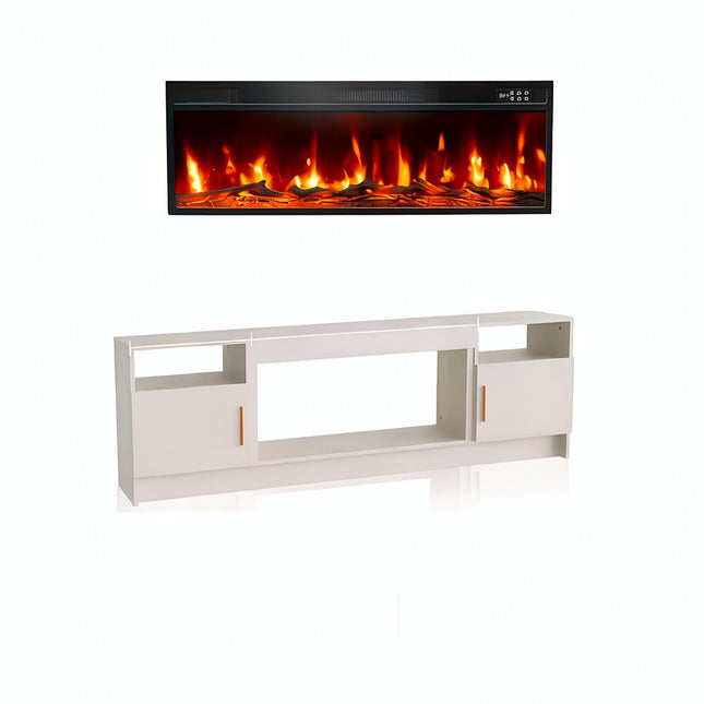 70" White Wood TV Stand With Fireplace HomeRoots