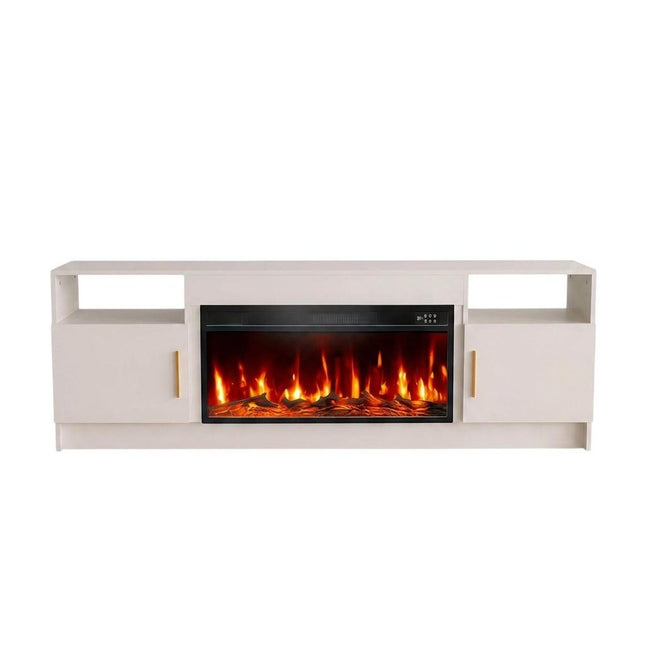 70" White Wood TV Stand With Fireplace HomeRoots
