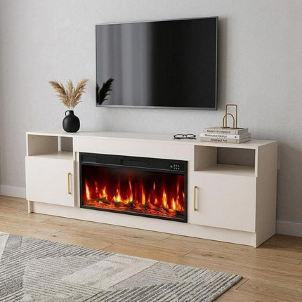 70" White Wood Fireplace TV Stand With Fireplace HomeRoots