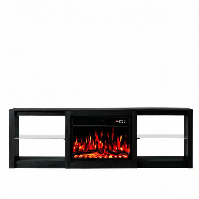70" Black Wood Fireplace Entertainment Center With Fireplace HomeRoots