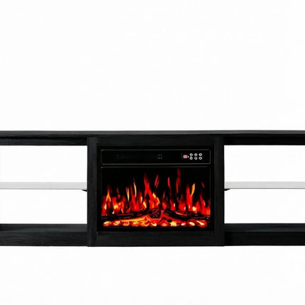 70" Black Wood Fireplace Entertainment Center With Fireplace HomeRoots