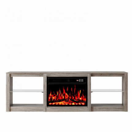 70" Black Wood Fireplace Entertainment Center With Fireplace HomeRoots