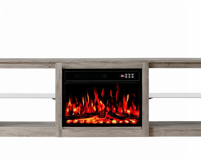 70" Black And Light Gray Wood Fireplace Entertainment Center With Fireplace HomeRoots