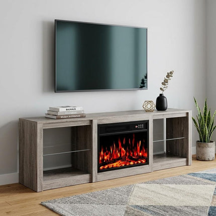 70" Black Wood Fireplace Entertainment Center With Fireplace HomeRoots