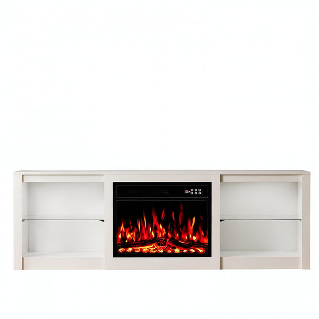70" Black And White Wood Fireplace Entertainment Center With Fireplace HomeRoots