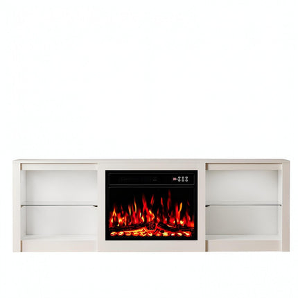 70" Black Wood Fireplace Entertainment Center With Fireplace HomeRoots