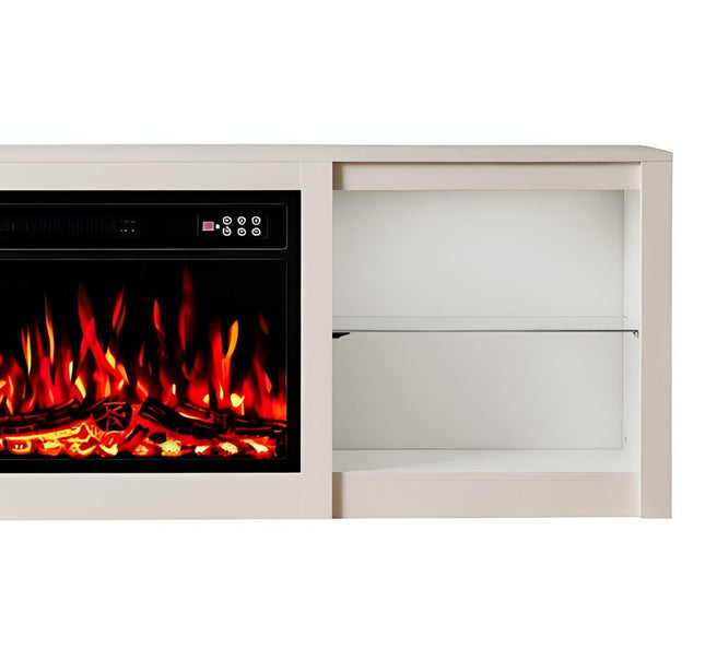 70" Black And White Wood Fireplace Entertainment Center With Fireplace HomeRoots