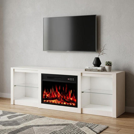 70" Black Wood Fireplace Entertainment Center With Fireplace HomeRoots