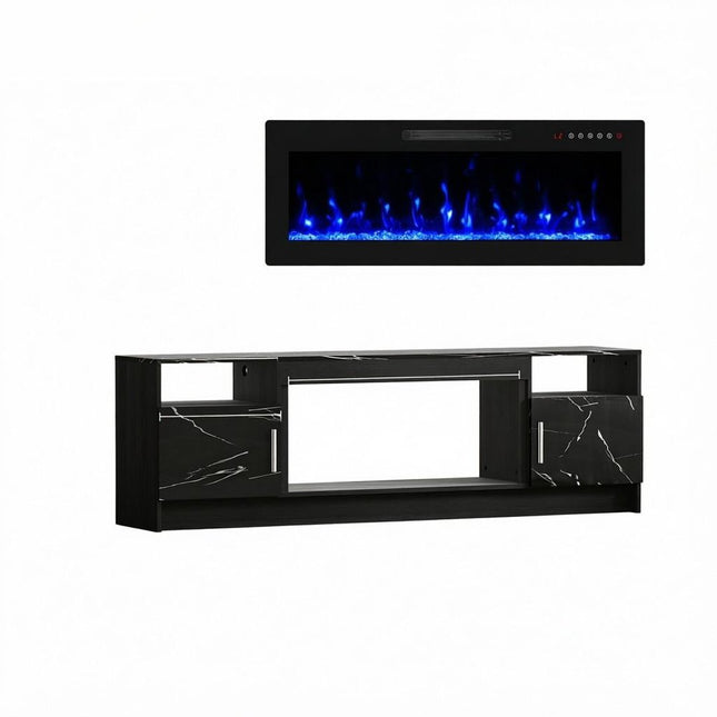 70" Black Wood Fireplace TV Stand With Fireplace HomeRoots