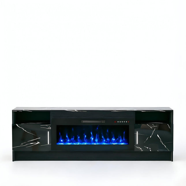 70" Black Wood Fireplace TV Stand With Fireplace HomeRoots