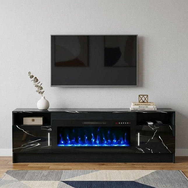 70" Black Wood Fireplace TV Stand With Fireplace HomeRoots