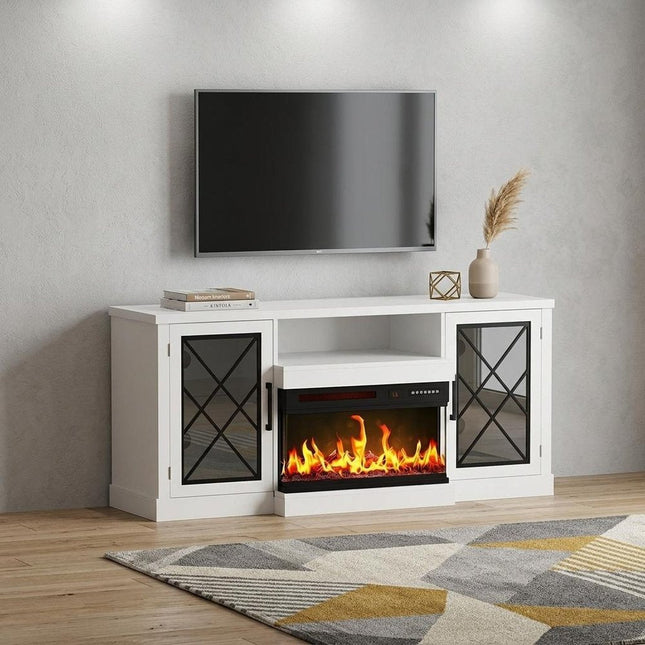 59" White Wood Fireplace TV Stand With Fireplace HomeRoots