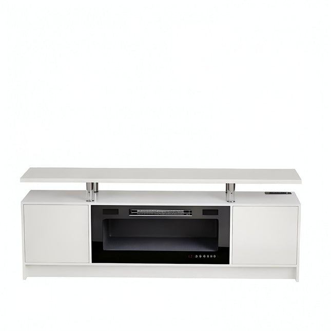 70" White Wood TV Stand With Fireplace HomeRoots