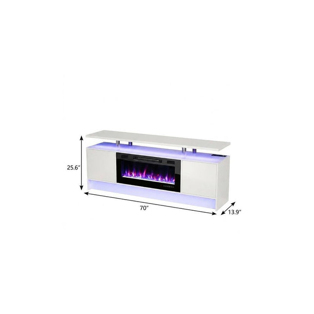 70" White Wood TV Stand With Fireplace HomeRoots