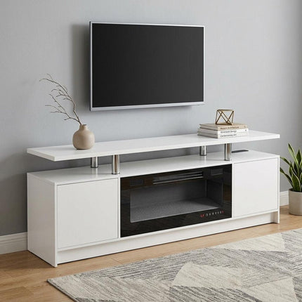 70" White Wood Fireplace TV Stand With Fireplace HomeRoots