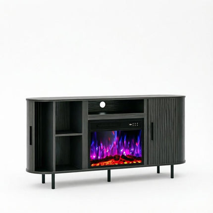 65" Black Wood Fireplace TV Stand With Fireplace HomeRoots