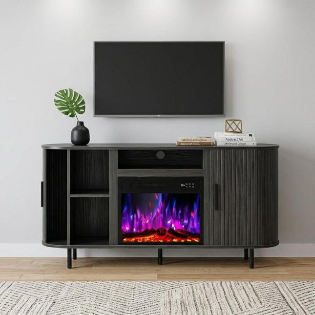 65" Black Wood Fireplace TV Stand With Fireplace HomeRoots