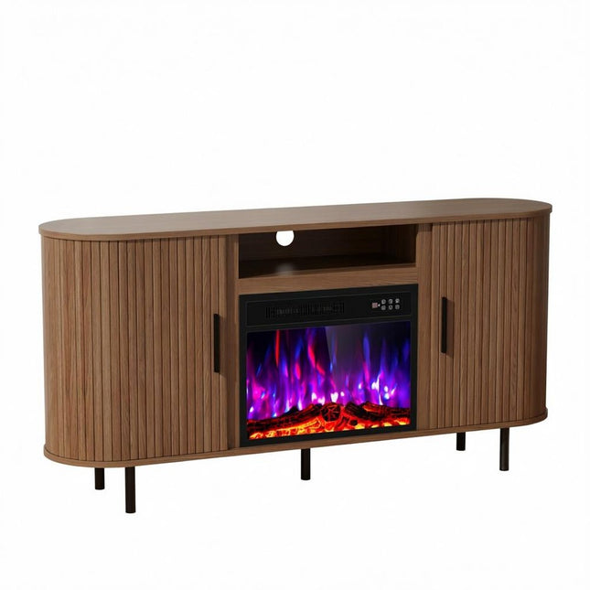 65" Brown Wood Fireplace TV Stand With Fireplace HomeRoots