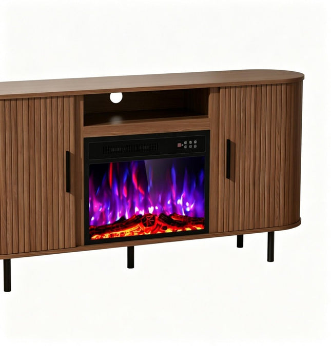 65" Brown Wood Fireplace TV Stand With Fireplace HomeRoots