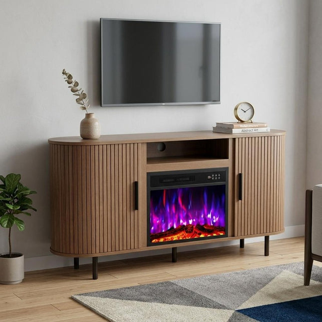 65" Brown Wood Fireplace TV Stand With Fireplace HomeRoots