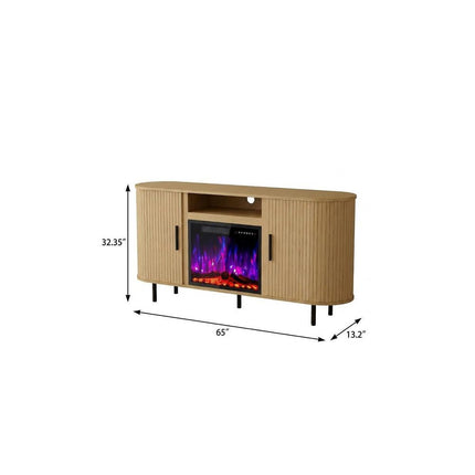 65" Beige Wood Fireplace TV Stand With Fireplace HomeRoots