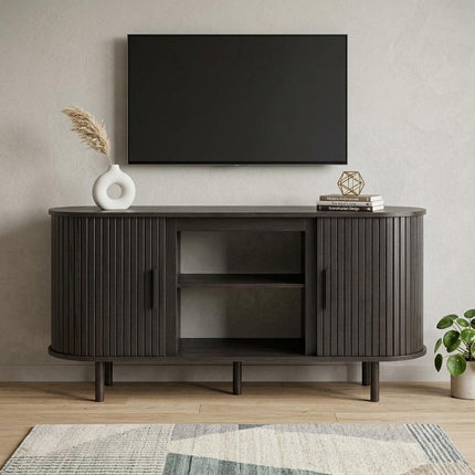 55" Black Wood Fireplace TV Stand With Fireplace HomeRoots