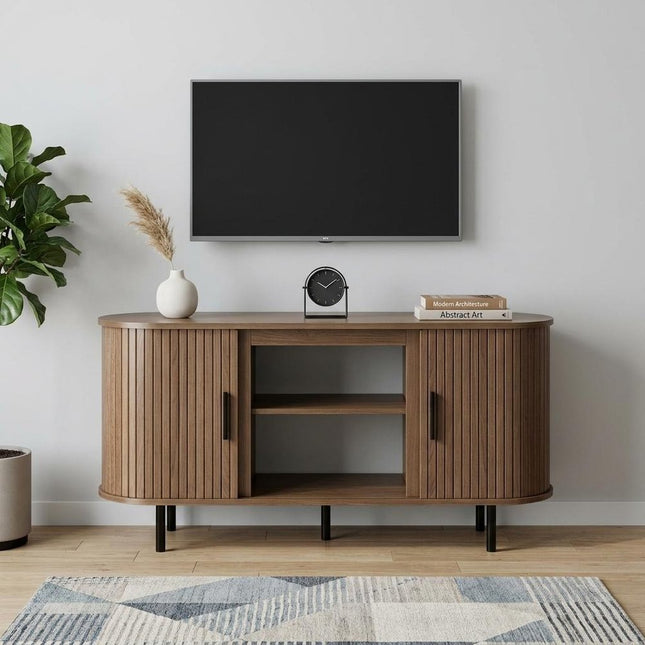 55" Brown Wood Fireplace TV Stand With Fireplace HomeRoots