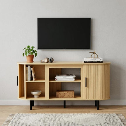 55" Beige Wood Fireplace TV Stand With Fireplace HomeRoots