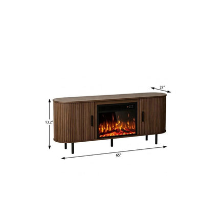 65" Brown Wood Fireplace TV Stand With Fireplace HomeRoots