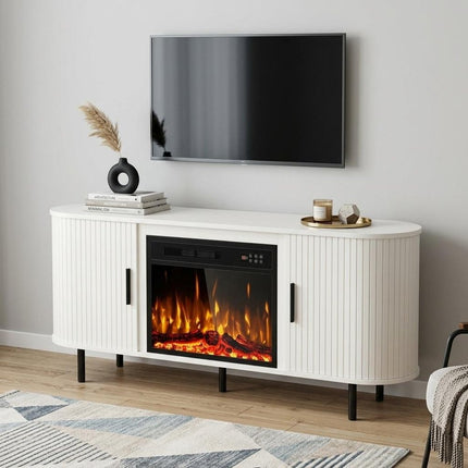 65" White Wood Fireplace TV Stand With Fireplace HomeRoots