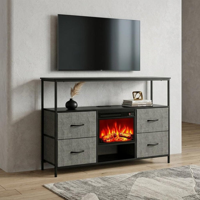 43" Black Wood Fireplace TV Stand With Fireplace HomeRoots
