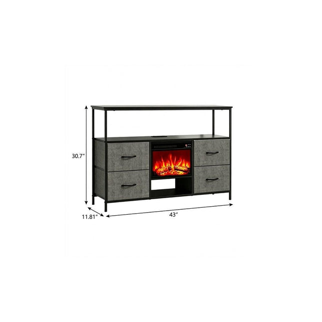 43" Black Wood Fireplace TV Stand With Fireplace HomeRoots