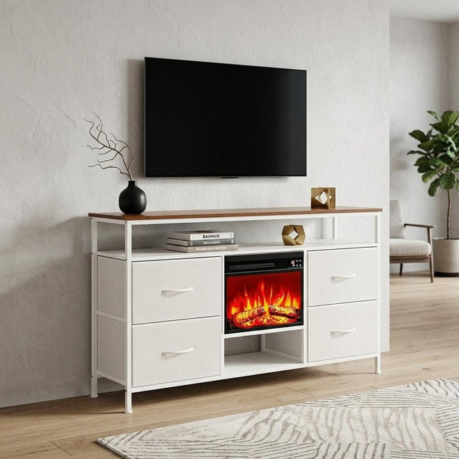 43" White Wood Fireplace TV Stand With Fireplace HomeRoots