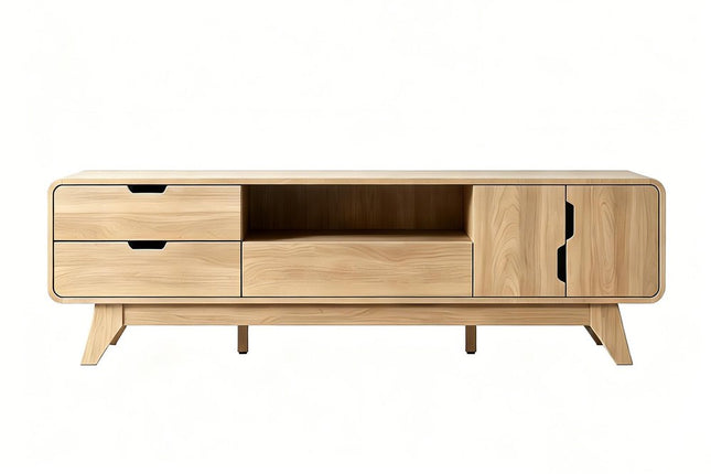 63" Beige Wood Enclosed and Open Storage TV Stand HomeRoots