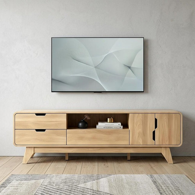 63" Beige Wood Enclosed and Open Storage TV Stand HomeRoots